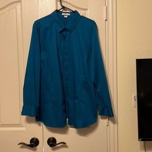 Coldwater Creek dark turquoise long sleeve blouse 2x no iron
